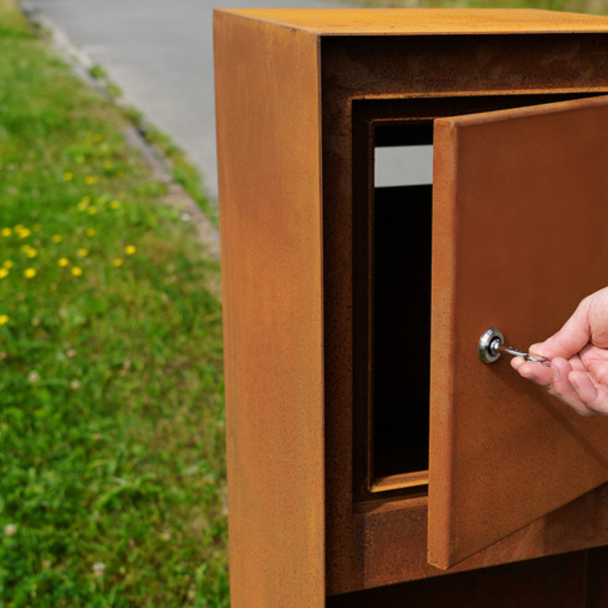 Cortenstaal brievenbus POSTINO 1 35 x 35 x 115 cm