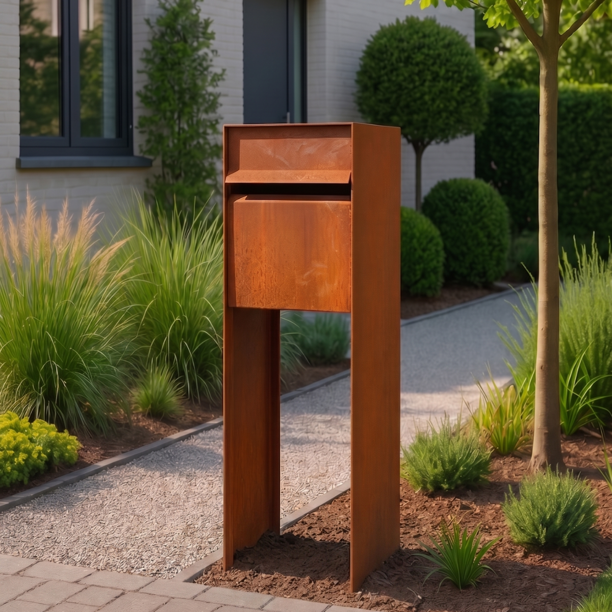 Cortenstaal brievenbus POSTINO 1 35 x 35 x 115 cm