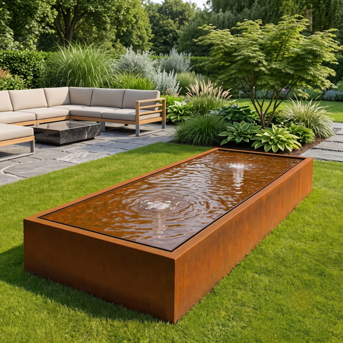 Cortenstaal watertafel LUMINIS 200 x 80 x 40 cm