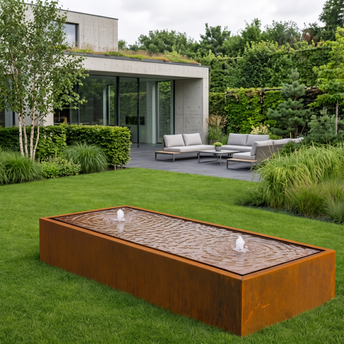 Cortenstaal watertafel LUMINIS 200 x 80 x 40 cm