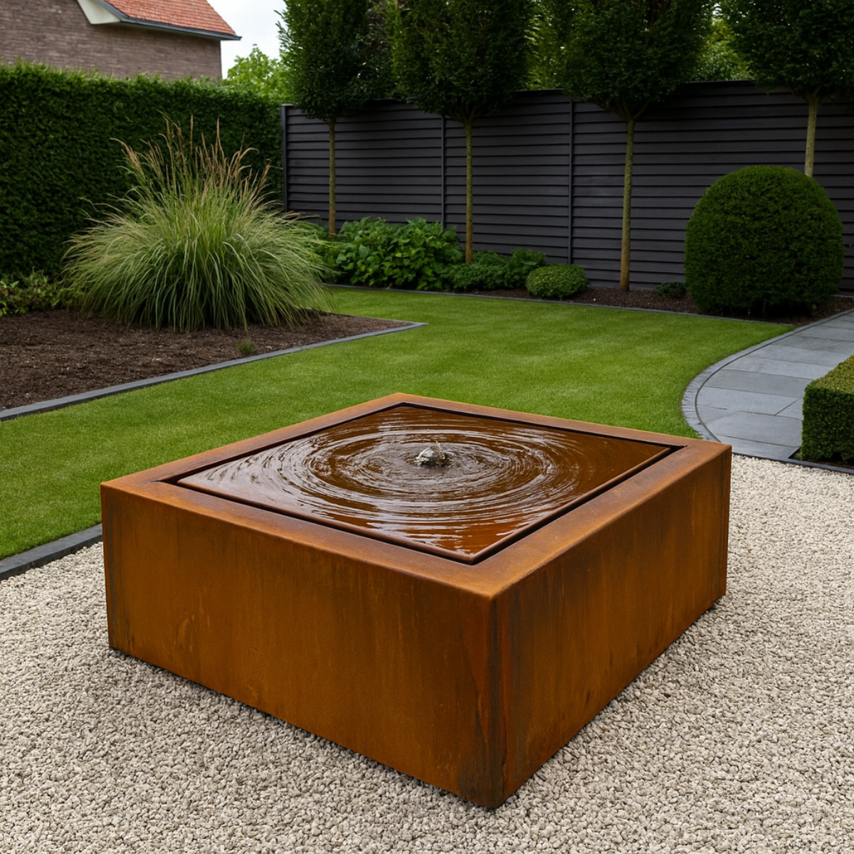 Cortenstaal watertafel LUMINIS 80 x 80 x 40 cm