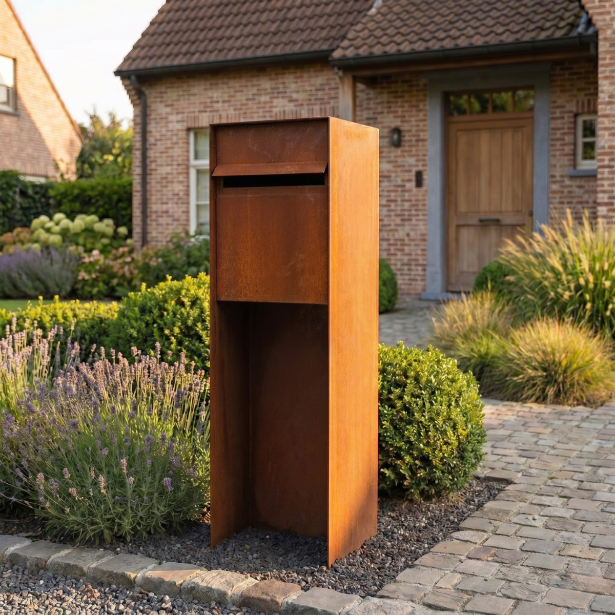 Cortenstaal brievenbus POSTINO 2 35 x 35 x 115 cm