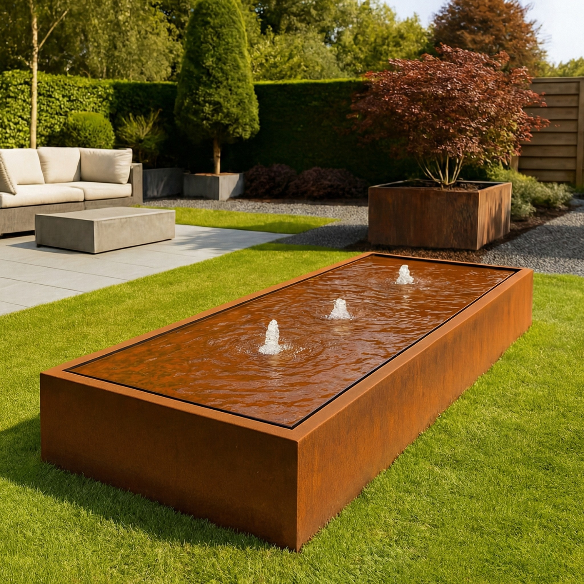 Cortenstaal watertafel LUMINIS 200 x 80 x 40 cm