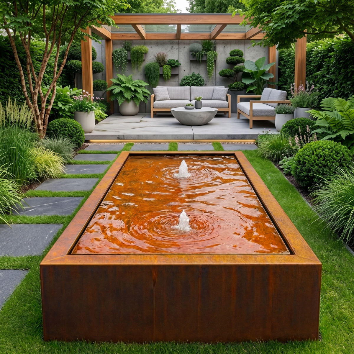 Cortenstaal watertafel LUMINIS 200 x 80 x 40 cm