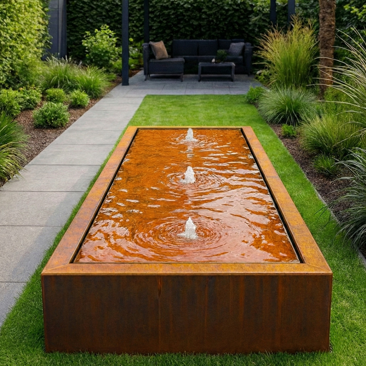 Cortenstaal watertafel LUMINIS 200 x 80 x 40 cm