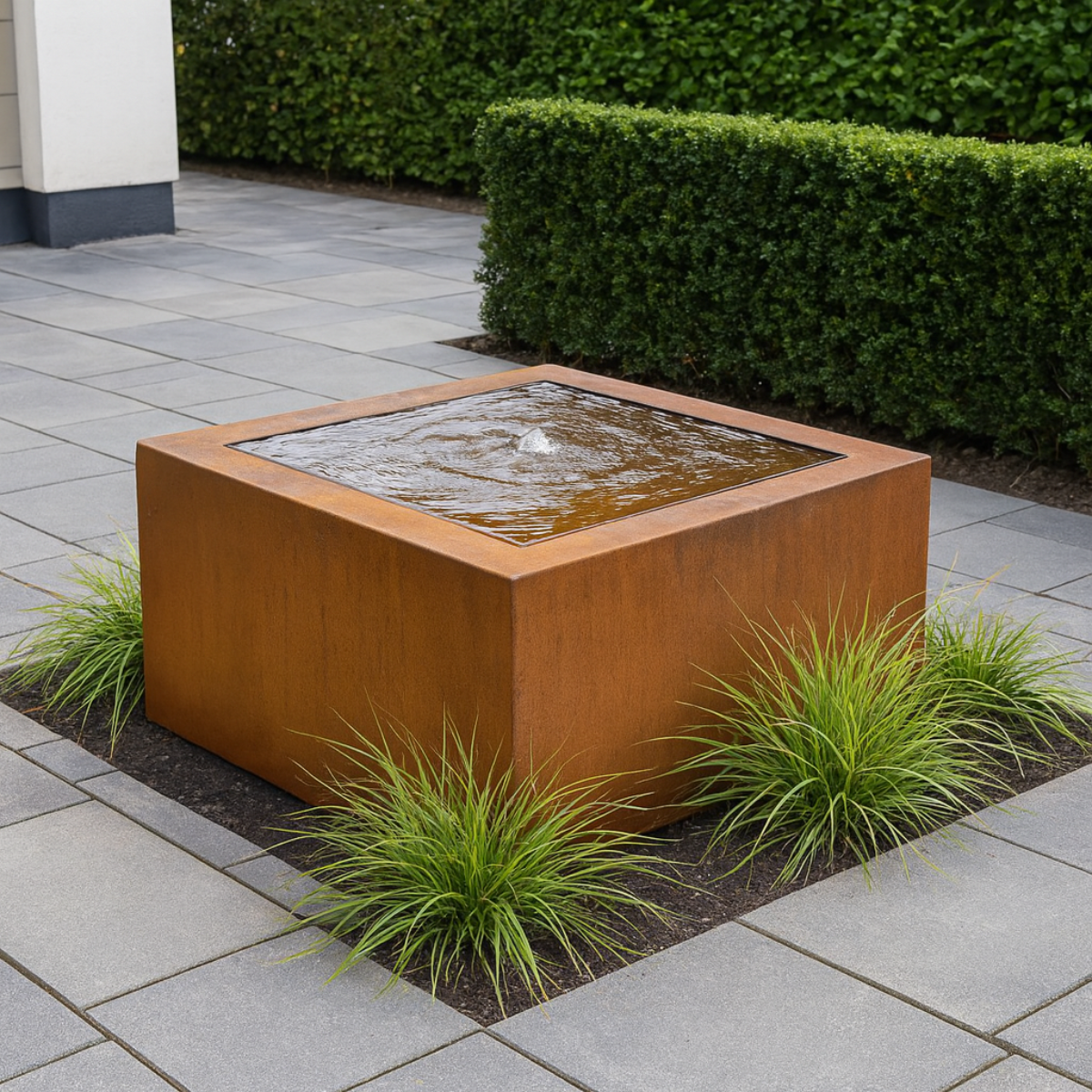 Cortenstaal watertafel LUMINIS 100 x 100 x 40 cm