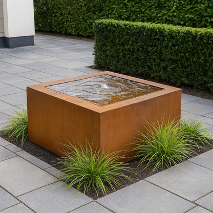 Cortenstaal watertafel LUMINIS 100 x 100 x 40 cm