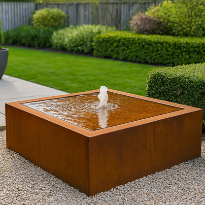 Cortenstaal watertafel LUMINIS 100 x 100 x 40 cm