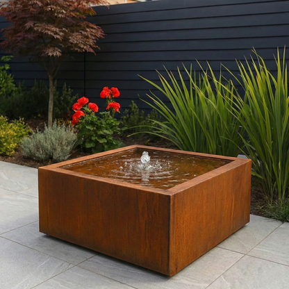 Cortenstaal watertafel LUMINIS 80 x 80 x 40 cm