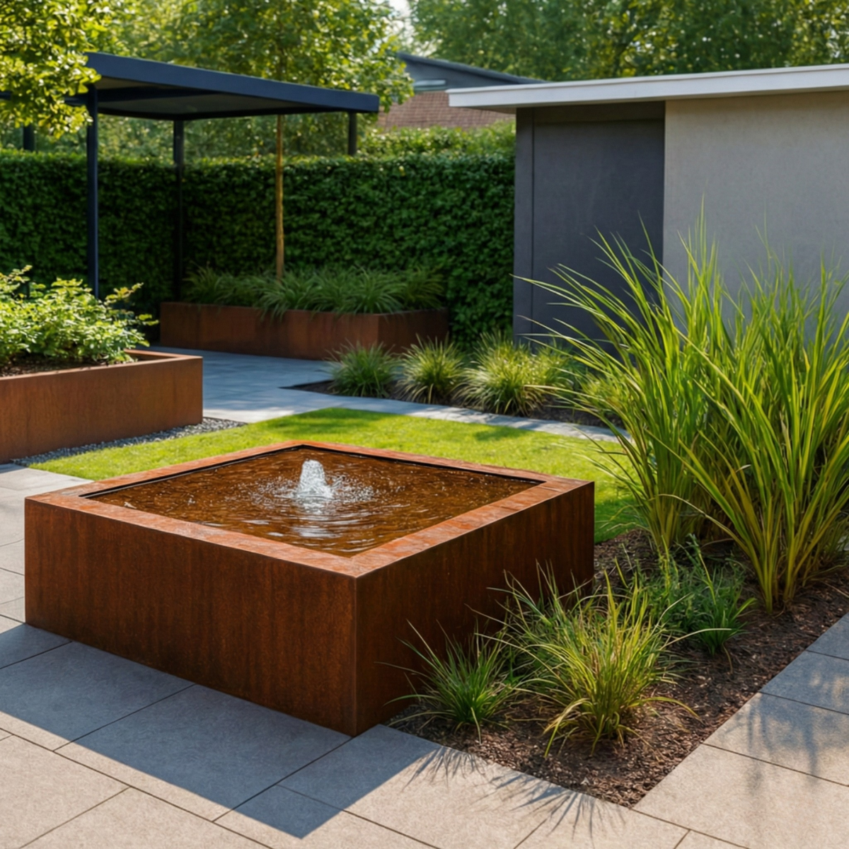 Cortenstaal watertafel LUMINIS 100 x 100 x 40 cm